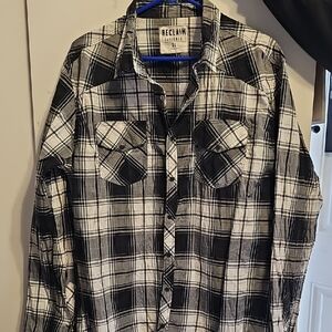 Men's Black and White Plaid Shirt
